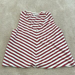 Madewell Red and White Striped V-Neck Top
